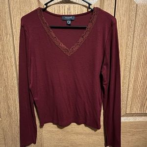 Women’a Long Sleeves top with Lace V-Neck